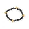Black Lava Bead Stretch Bracelet with Rose Gold Plate Skulls