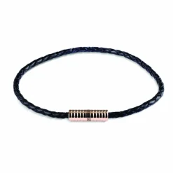 Black Leather Bracelet with Rose Plated Clasp