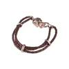 Brown Leather Adjustable Bracelet With Skull Clasp in Rose Gold Finish