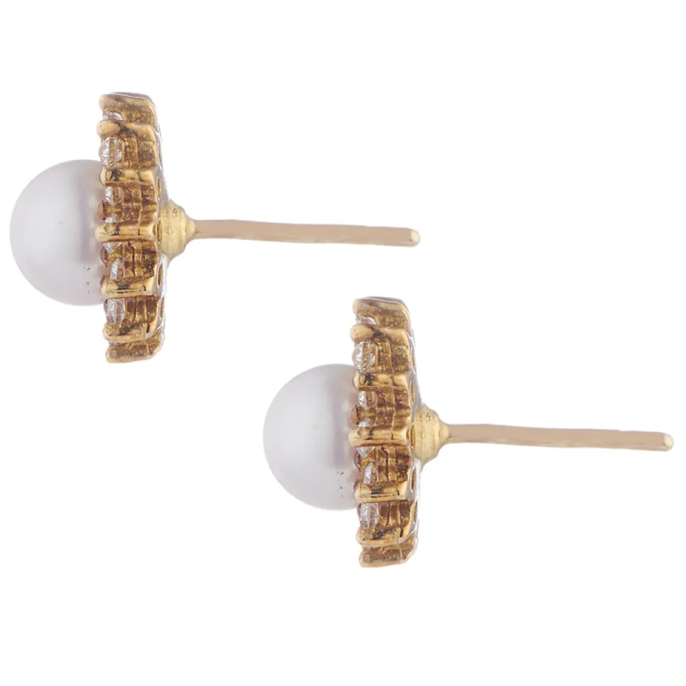 18ct Gold, Diamond and Cultured Pearl Cluster Earrings