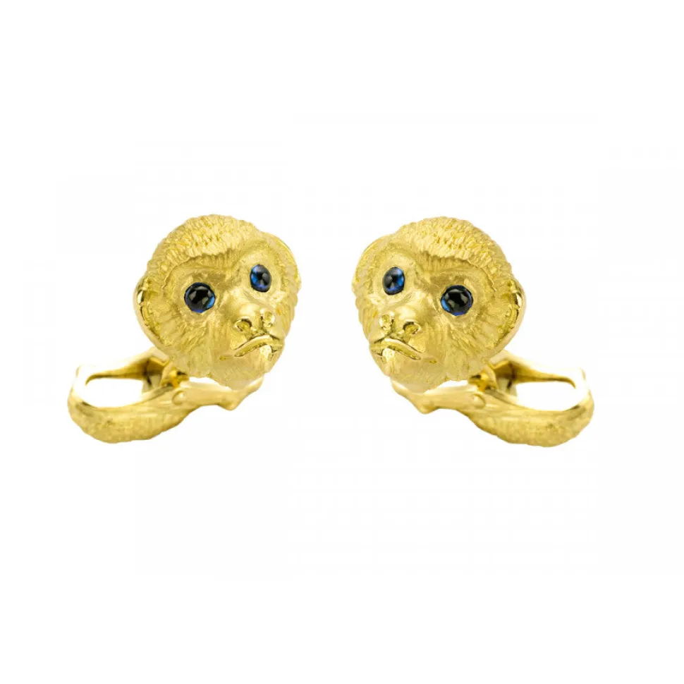 18ct Gold Monkey Cufflinks with Sapphire Eyes