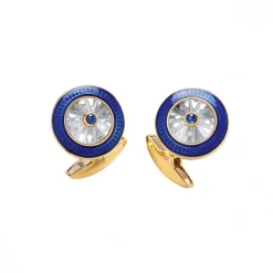 18ct Gold Round Crystal Cufflinks with Sapphire Centre
