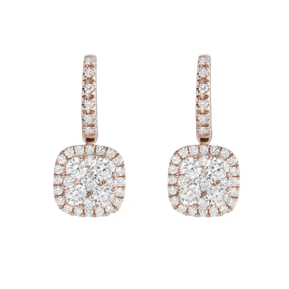 18ct Rose Gold Cushion Diamond Earrings