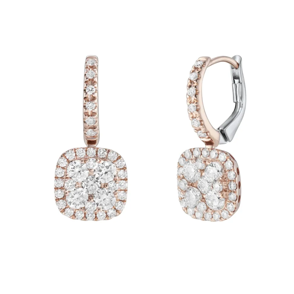 18ct Rose Gold Cushion Diamond Earrings