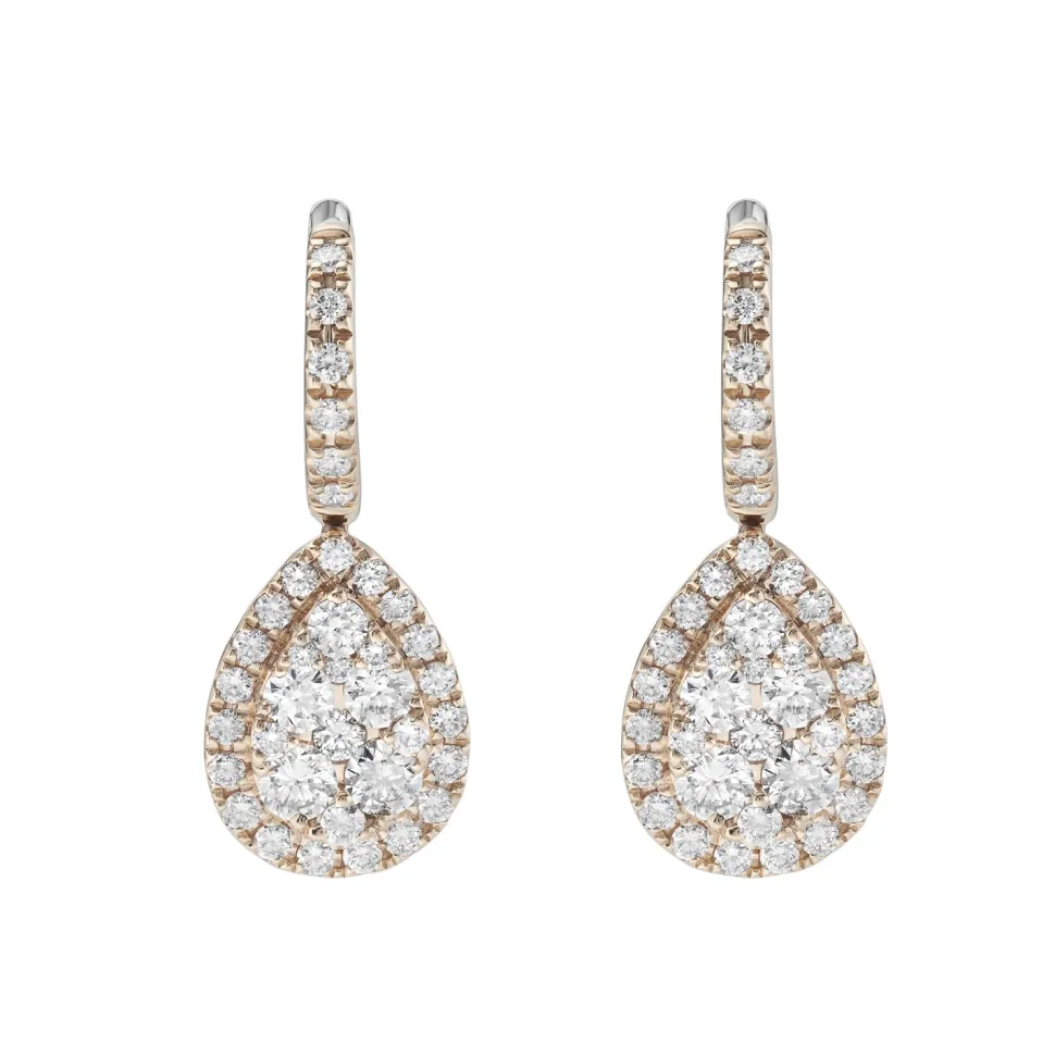 18ct Rose Gold Diamond Drop Large Earrings