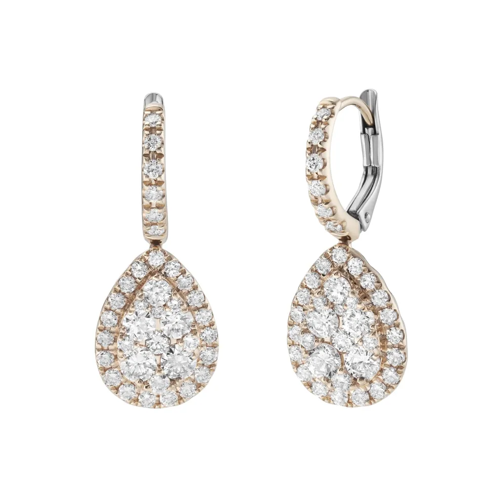 18ct Rose Gold Diamond Drop Large Earrings