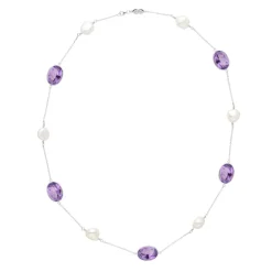 18ct White Gold Amethyst And Pearl 22" Necklace