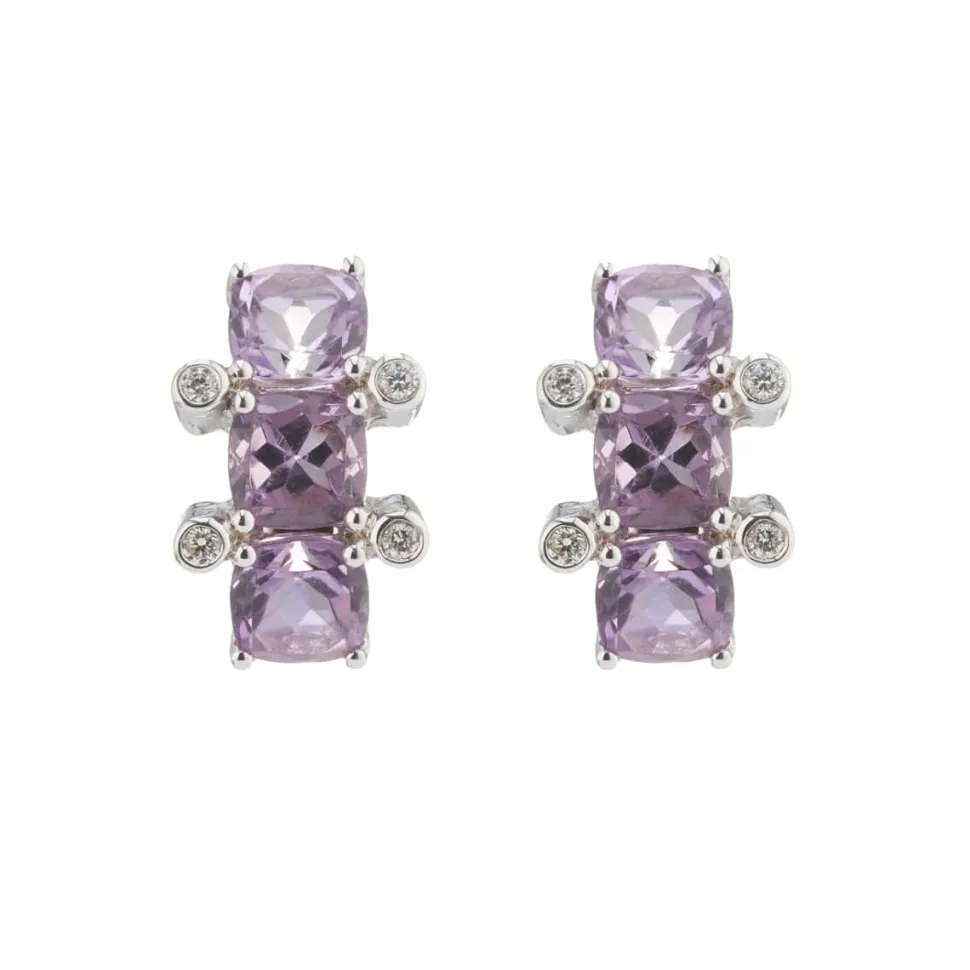18ct White Gold Amethyst And Diamond Half Hoop Earrings