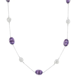18ct White Gold Amethyst And Pearl 22" Necklace