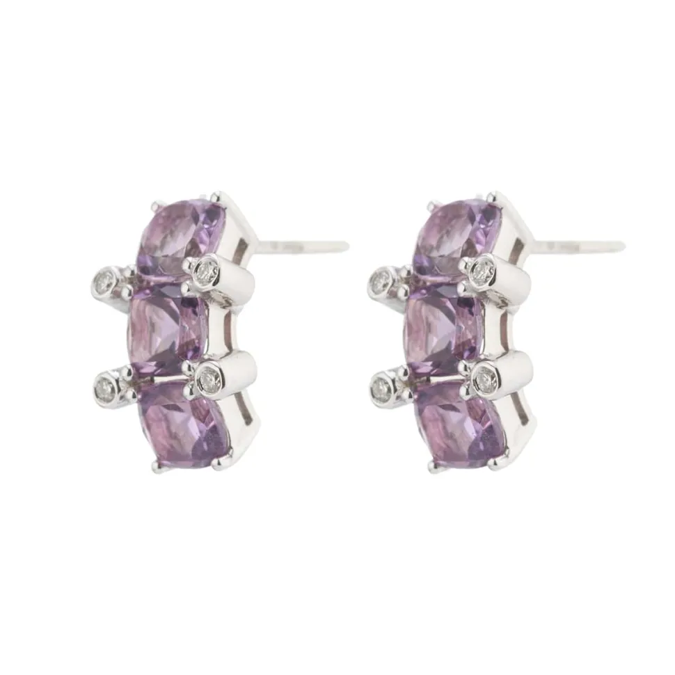 18ct White Gold Amethyst And Diamond Half Hoop Earrings