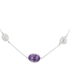 18ct White Gold Amethyst And Pearl 22" Necklace