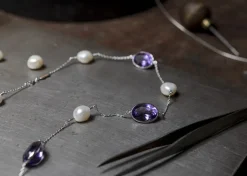 18ct White Gold Amethyst And Pearl 22" Necklace