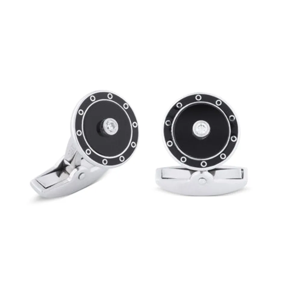 18ct White Gold And Onyx Cufflinks With Diamond Centre