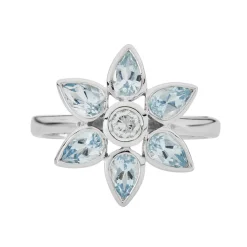 18ct White Gold Aquamarine and Diamond Petal Cluster Ring