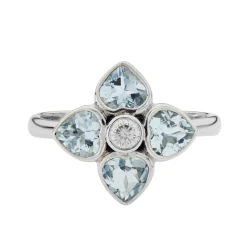 18ct White Gold Aquamarine and Diamond Cluster Ring