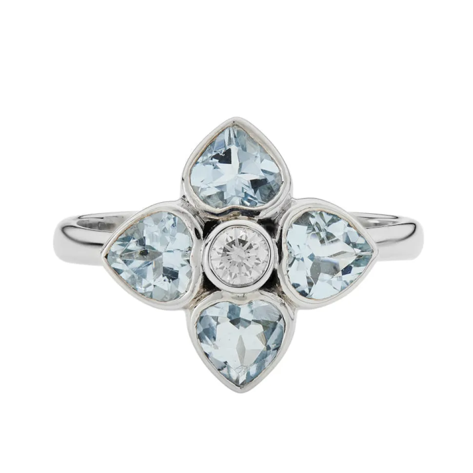 18ct White Gold Aquamarine and Diamond Cluster Ring