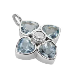 18ct White Gold Aquamarine And Diamond Cluster Pendant