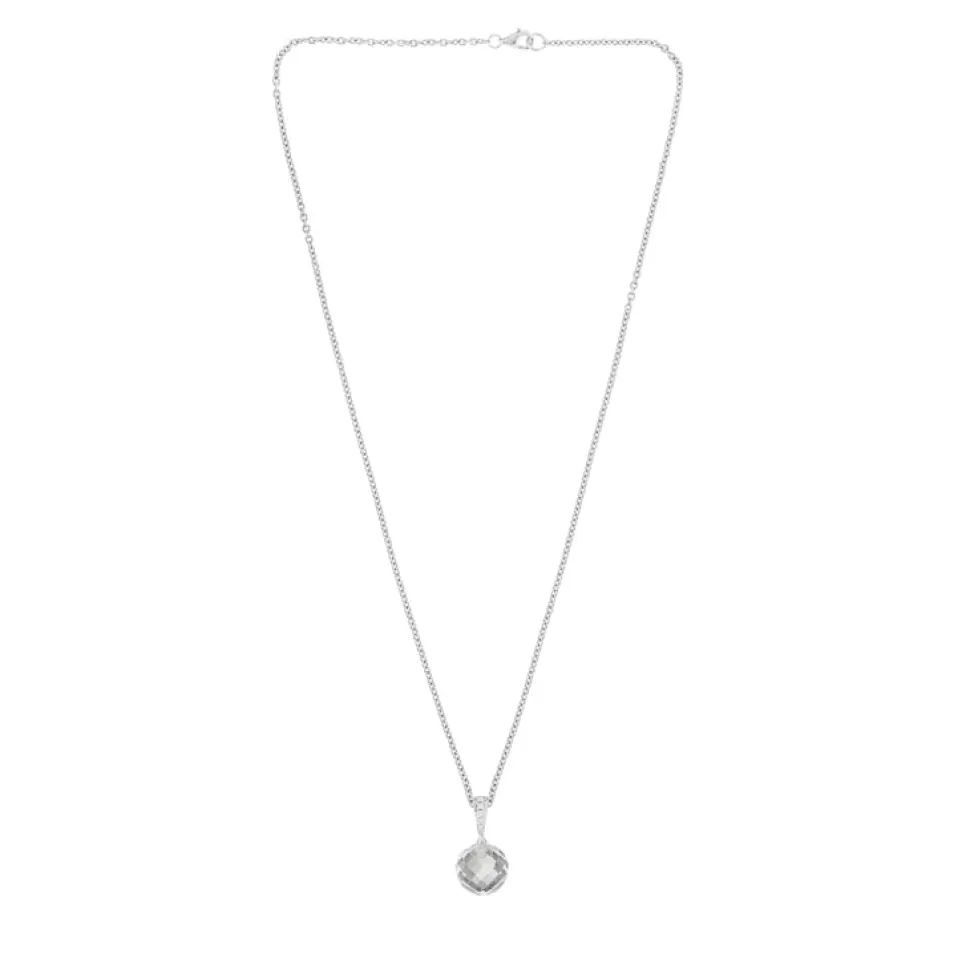 18ct White Gold Crystal Bead And Diamond Pendant