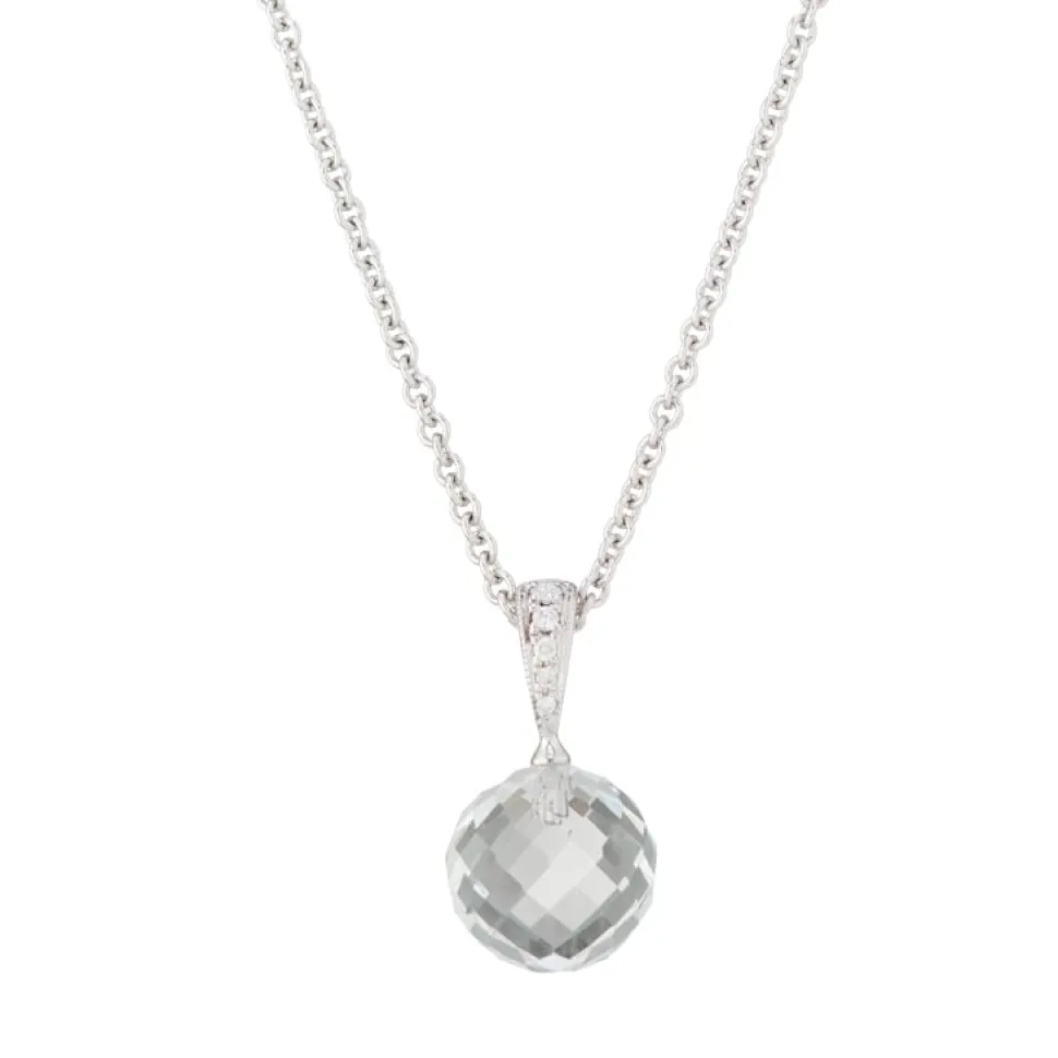 18ct White Gold Crystal Bead And Diamond Pendant
