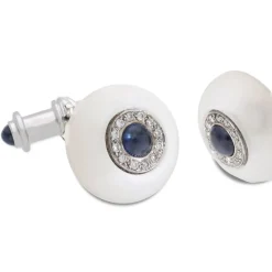 18ct White Gold Cufflinks Rock Crystal, Diamond And Sapphire Cufflinks