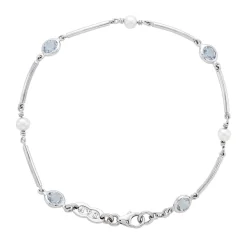 18ct White Gold Cultured Pearl and Aquamarine Bracelet
