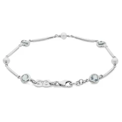 18ct White Gold Cultured Pearl and Aquamarine Bracelet