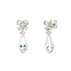 18ct White Gold Diamond Bow Earrings With Crystal Drops