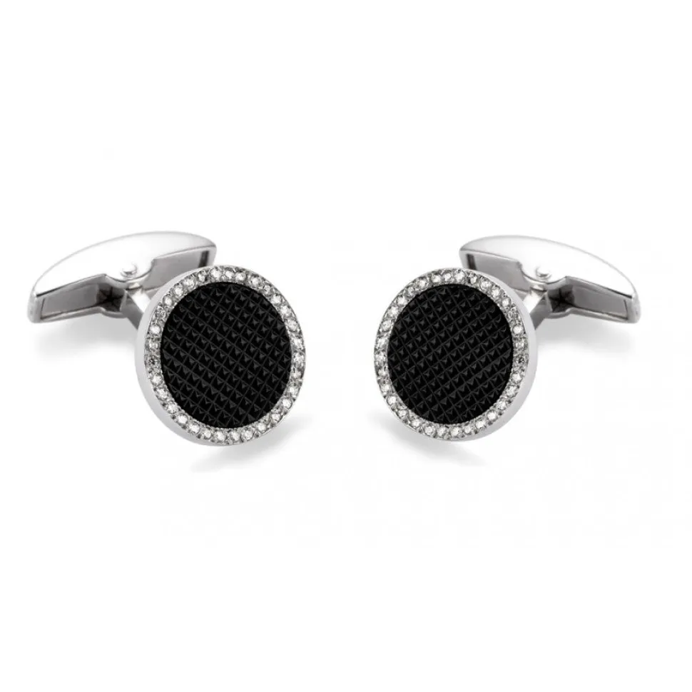 18ct White Gold Diamond Cufflinks with Onyx