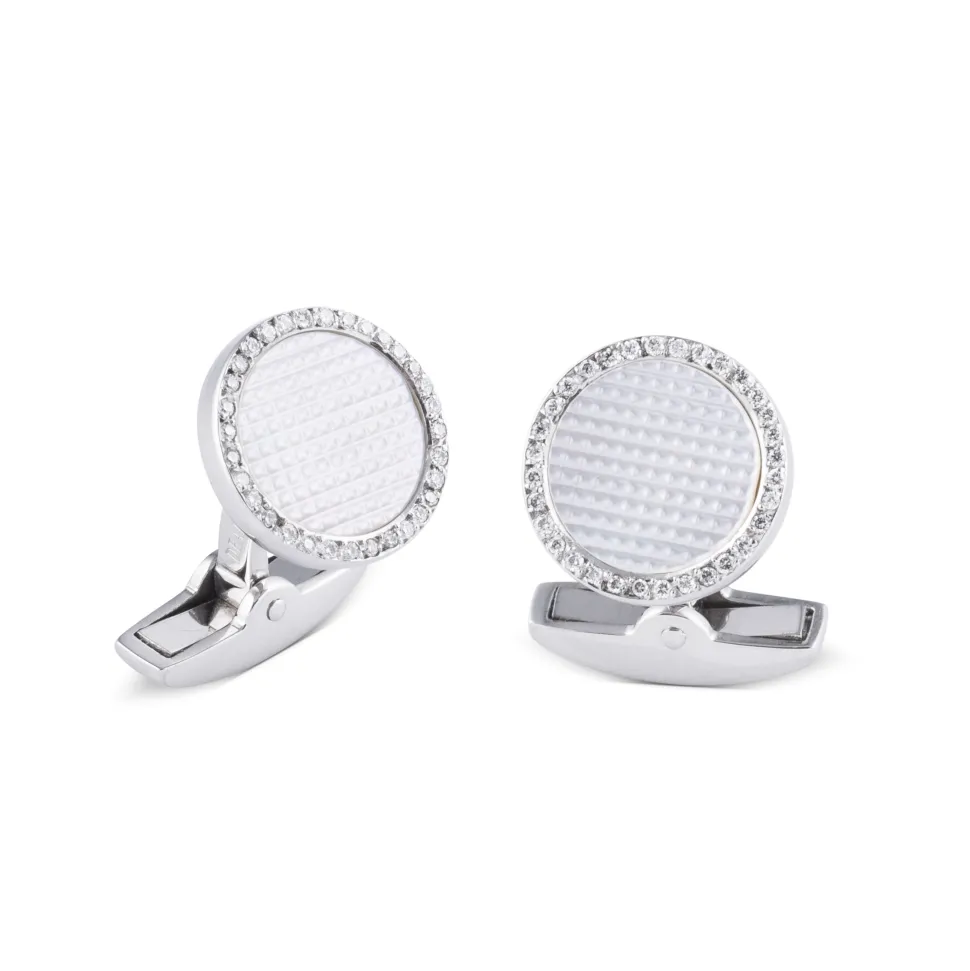 18ct White Gold Hobnail Pattern Cufflinks With Diamonds