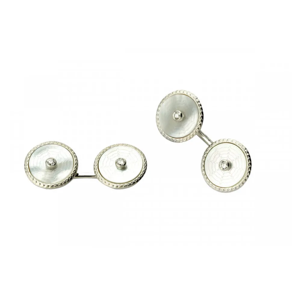 18ct White Gold Mother-of-Pearl Cufflinks with Diamond Centre