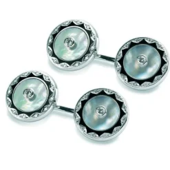 18ct White Gold Mother-of-Pearl Cufflinks with Diamonds