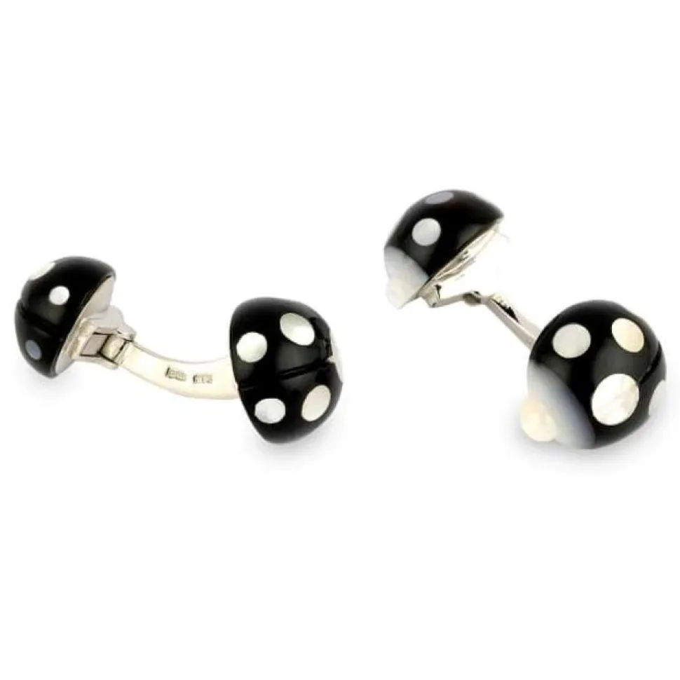 18ct White Gold Onyx And Mother of Pearl Ladybird Cufflinks