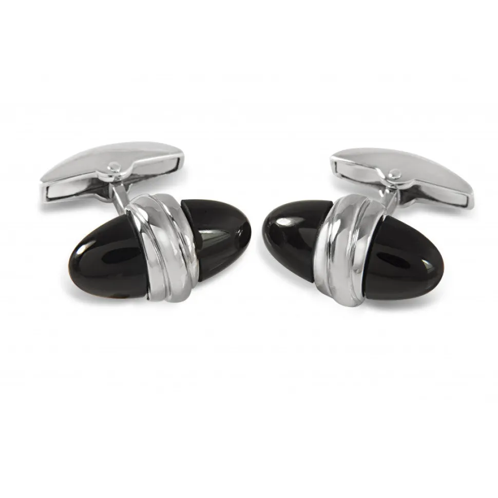 18ct White Gold Onyx Bullet Cufflinks