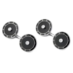 18ct White Gold Onyx Cufflinks with Diamond Centre