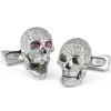 18ct White Gold Pavé Diamond Skull Cufflinks with Ruby Eyes