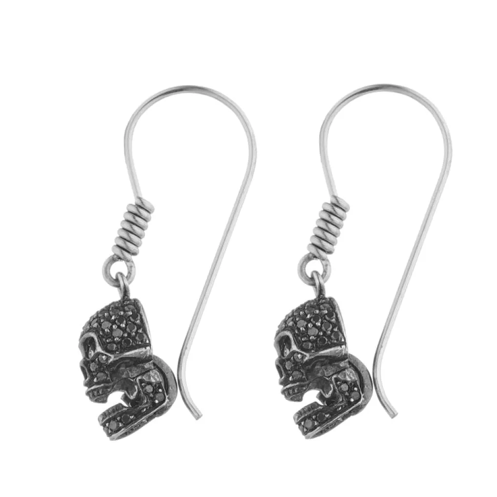 18ct White Gold Pavé Set Black Diamond Skull Earrings With Diamond Eye
