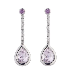 18ct White Gold Pink Sapphire, Diamond and Pink Kunzite Drop Earrings