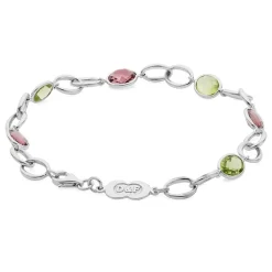 18ct White Gold Pink Tourmaline and Peridot Bracelet