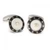 18ct White Gold Round Cufflinks with Black Border & Mother-of-Pearl an