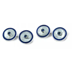 18ct white Gold Round Mother-of-Pearl and Sapphire Cufflinks Chain Fit