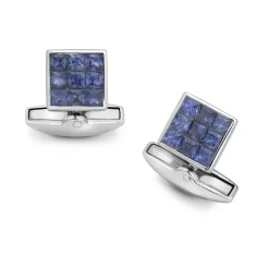 18ct White Gold Sapphire Small Square Cufflinks