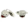 18ct White Gold Shark Cufflinks with Moving Jaw and Diamond Eyes