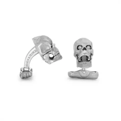 18ct White Gold Skull Cufflinks with Diamond Eyes