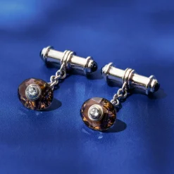 18ct White Gold Smokey Quartz And Aquamarine Cufflinks With Sapphire D