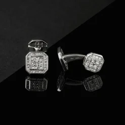 18ct White Gold Square Cufflinks with Diamonds