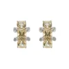 18ct White Gold Yellow Beryl And Diamond Half Hoop Earrings