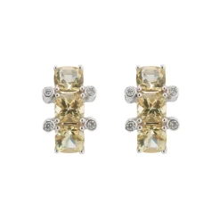 18ct White Gold Yellow Beryl And Diamond Half Hoop Earrings