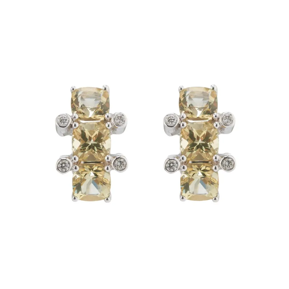 18ct White Gold Yellow Beryl And Diamond Half Hoop Earrings