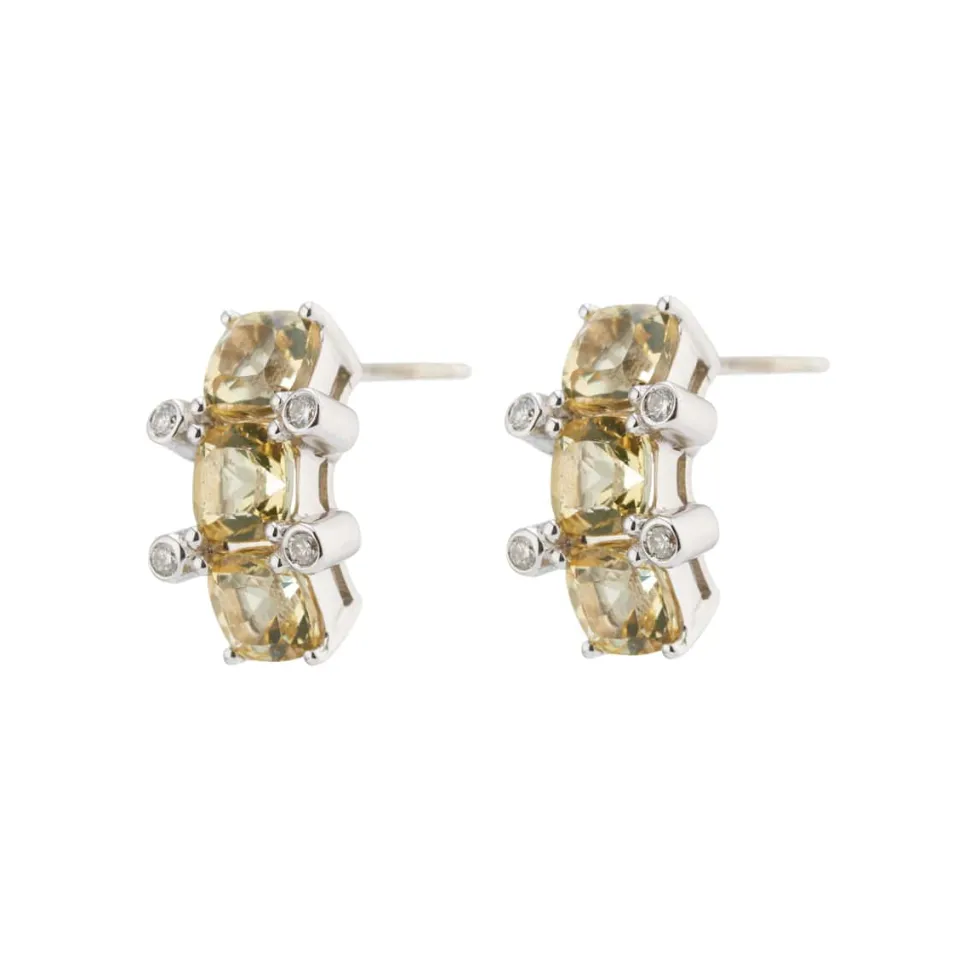 18ct White Gold Yellow Beryl And Diamond Half Hoop Earrings