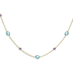 18ct Yellow Gold Amethyst and Blue Topaz Necklace